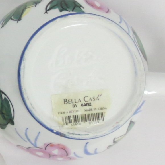 New Bella Casa Teapot Lid Cup Set by Ganz Tea 4 One White Colorful Fruit Design - Picture 7 of 10
